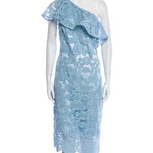Theia Light Blue One-Shoulder Lace Dress